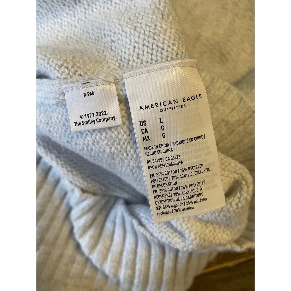 American Eagle Outfitters Gray AE‎ Smiley Face Mock Neck Sweater Size Large New - Picture 5 of 6